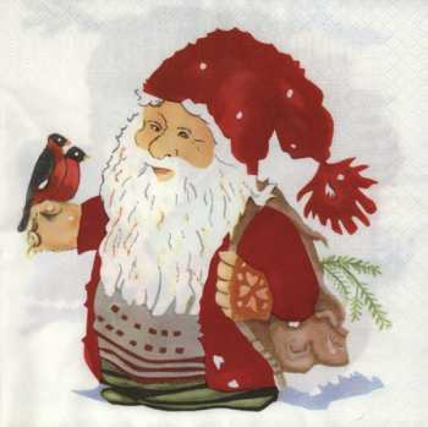 Serviette Samichlaus mit Vögeli, Rarität